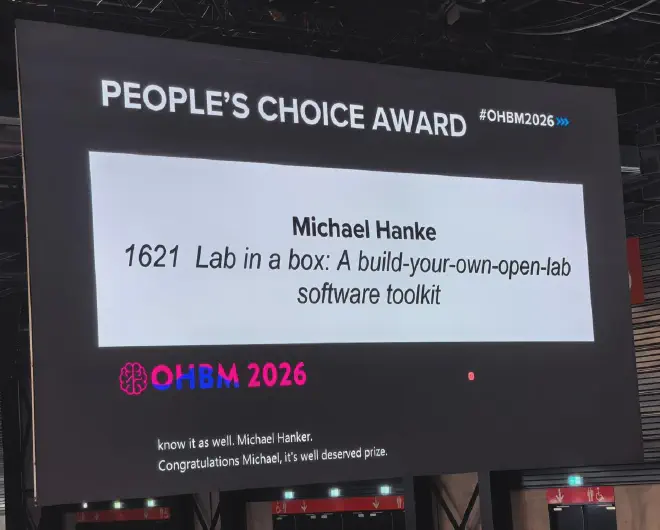 OHBM 2026 People&rsquo;s Choice Award awarded to Michael Hanke et al.&rsquo;s poster title, Lab in a box: A build-your-own-open-lab software toolkit